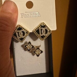Gold and Black Fashion Earrings and ring